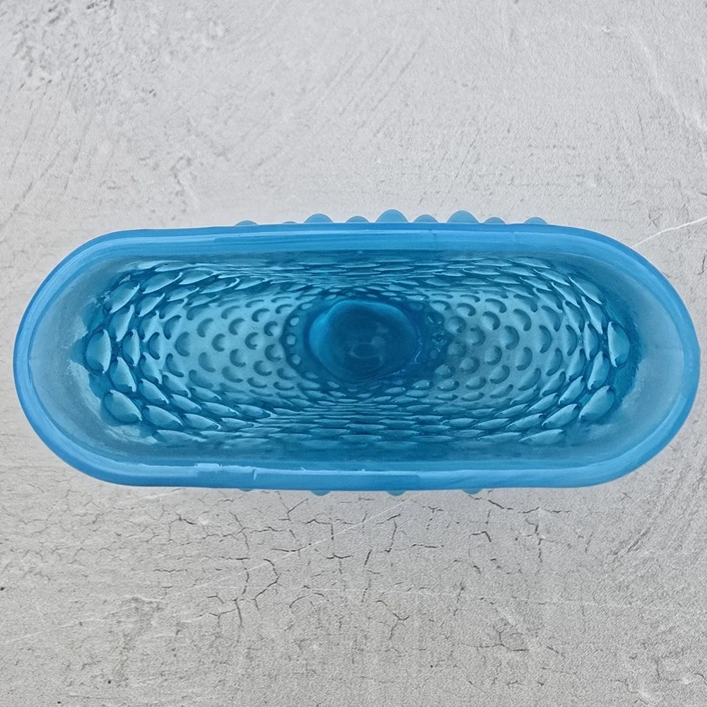 Vintage Blue Hobnail Glass Fan Vase Footed Art Glass Decor 4 inch